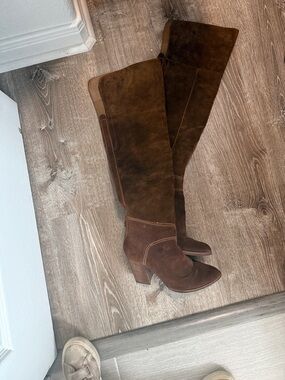 Dolce Vita Brown Suede Over-the-Knee Block Heel Boots